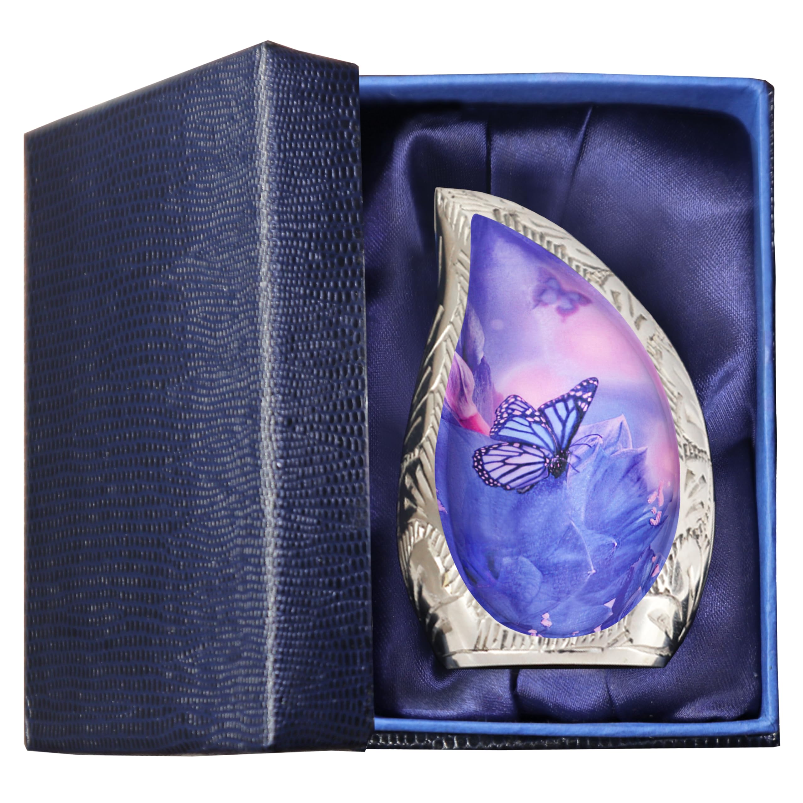 M MEILINXU Mini Urn for Ashes for Women & Man, Small Urns for Human Ashes Adult Female & Male, Tear Drop Decorative - Purple & Blue Butterfly Urn,
