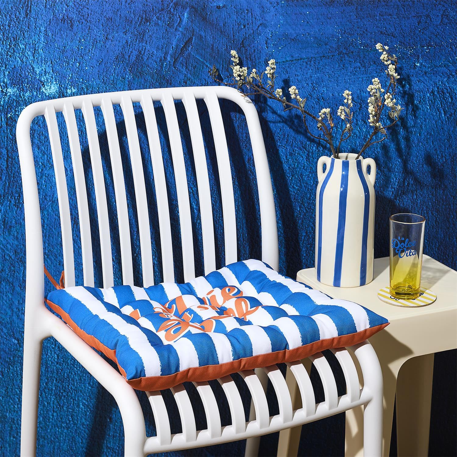 Deconation Lot De 6 Galettes De Chaises Déperlantes Extérieur/intérieur Motifs Estivaux 40x40cm - 2 Attaches Nouettes - Dolce Vita