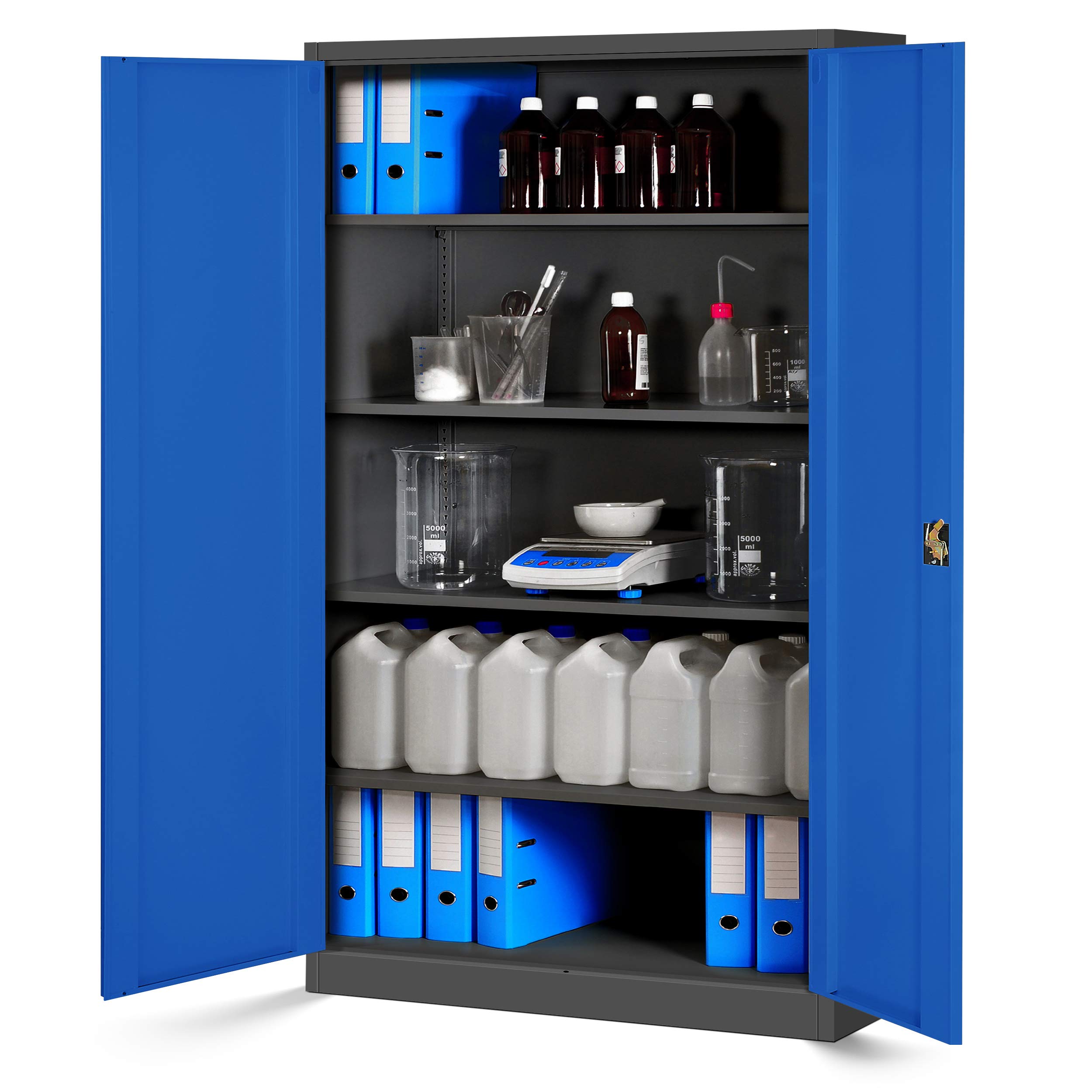 Jan Nowak Set di 2 Armadio da Ufficio XXL C001 II Archivio per Officina in Metallo Verniciato a polvere Chiudibile 185 cm x 115 cm x 40 cm (Antracite-Blu)