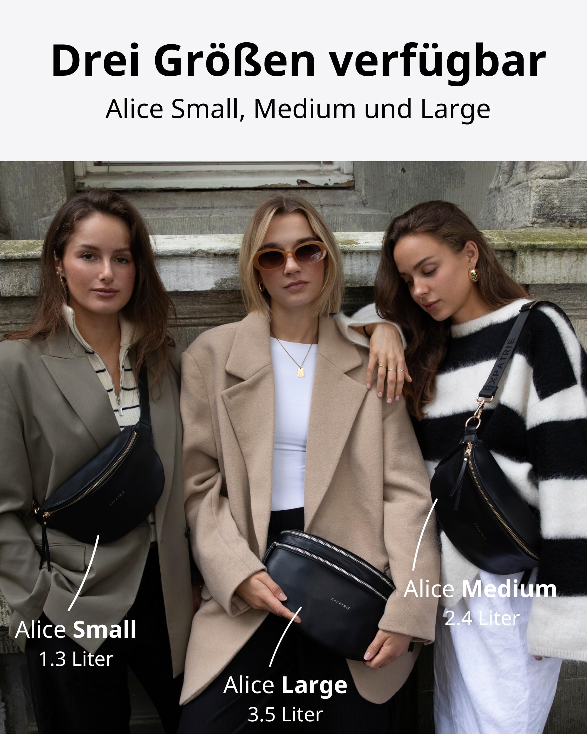 Expatrié Bauchtasche Damen Schwarz - Alice Small - Gürteltasche für Festival, Reisen & Alltag aus Veganem Leder - Brusttasche Stylisch - Wasserabweisend