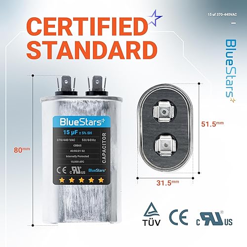 Vista 35 de BlueStars 2 paquetes 35+5 uF 35/5 MFD 370/440VAC condensador redondo de doble funcionamiento, para arranque del motor del ventilador de unidad de CA