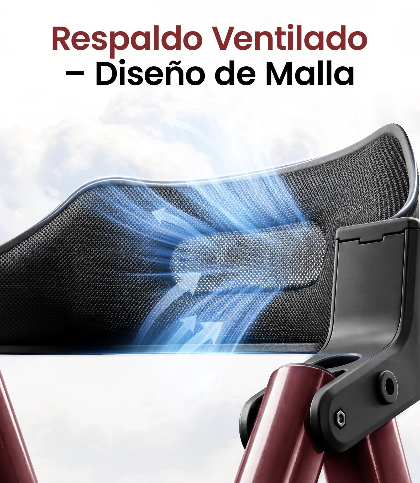 Andador para Ancianos con Asiento Plegable, Manillar y Asiento Regulables en Altura, Caminadores para Mayores, Ayuda para Caminar Ligera con Freno, Ruedas 8" Todoterreno, Rojo Oscuro