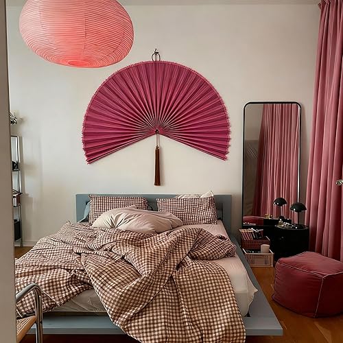 Miniatura 6 de ChumDecor Fan Wall Decor,Large Bamboo Fan Wall Art For Boho Hanging Headboard,Decorative Folding Fan For Over Bed Decorations, (Pink, 40inch)