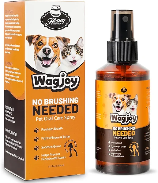 wagjoy Dog Dental Care Spray, Vet-Recommended Breath Freshener for Pet, Reduces Plaque & Tartar, Prevents Gingivitis & Oral Infections, 5.1 Fl Oz - Teeth Cleaning Spray for Fresh Breath