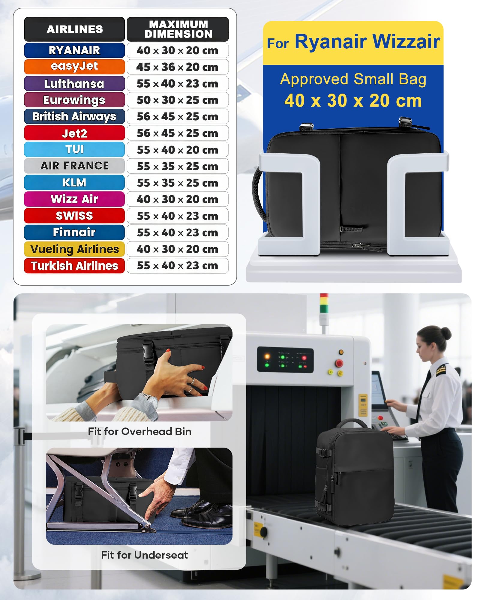 SZLX Sac à Dos Voyage Babine Sous Vide avec Pompe 40x30x20 Bagage Cabine 40x20x25 Sous Vide pour Ryanair Wizz air Easyjet Bagage à Main Femme Homme avec Compartiment Chaussures,Valise Sous Vide