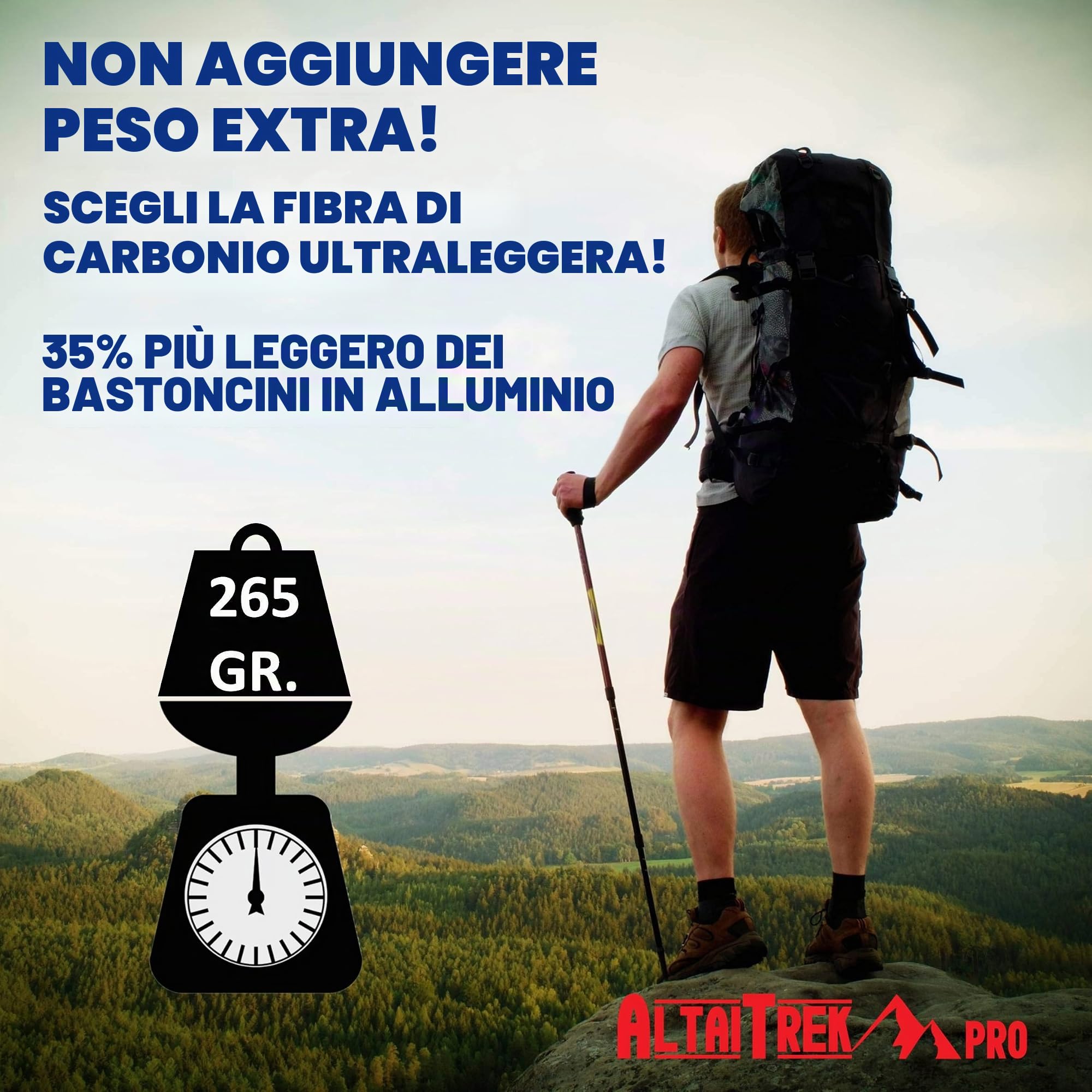 Bastoncini da trekking pieghevoli in 100% fibra di carbonio con sistema di bloccaggio rapido | Bastone ultraleggero per escursionismo montagna campeggio | Impugnatura in sughero, Coppia