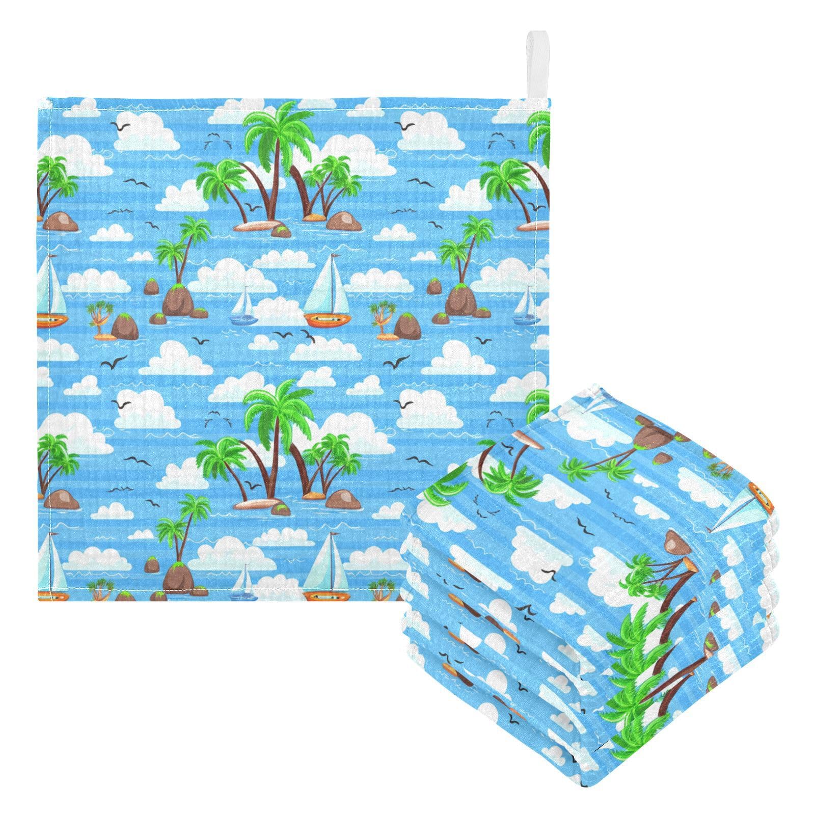 Kigai Tropical Coconut Tree Baby Washcloths,3pcs Ultra Soft Absorbent Towel,Newborn Bath Face Towel, Natural Reusable Baby Wipes for Sensitive Skin, Baby Registry as Shower