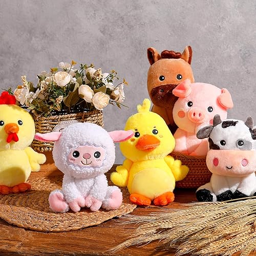 Miniatura 6 de 6 Piezas Juguetes de Animales de Granja de 7 Pulgadas Caballo Oveja Vaca Pato Pollito Cerdo Animales de Peluche Grandes a Granel para Baby Showers