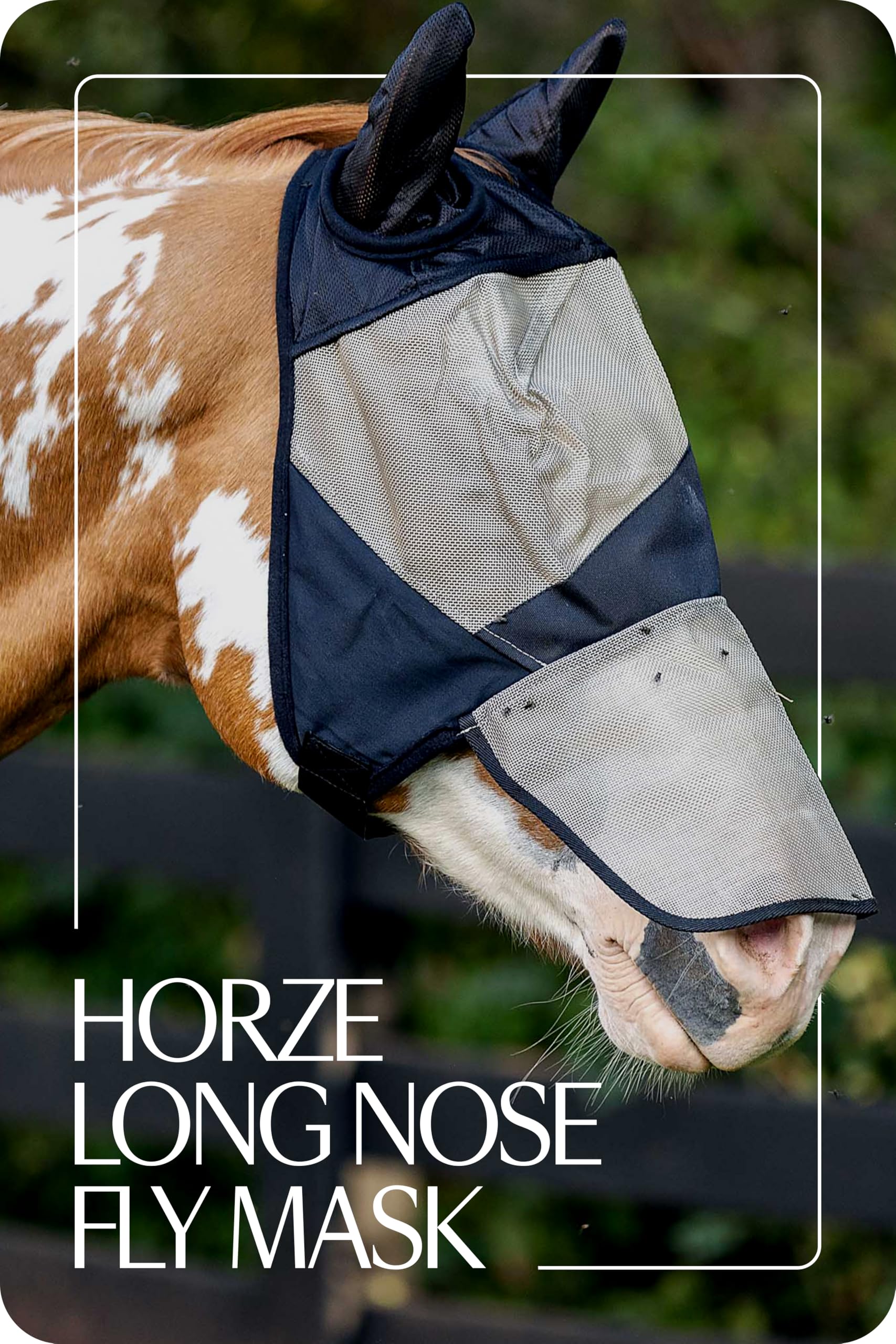 Horze Fliegenhaube für Pferde, Fliegenmaske mit Schutz für Nüstern und Ohren, UV Schutz, Braun, F