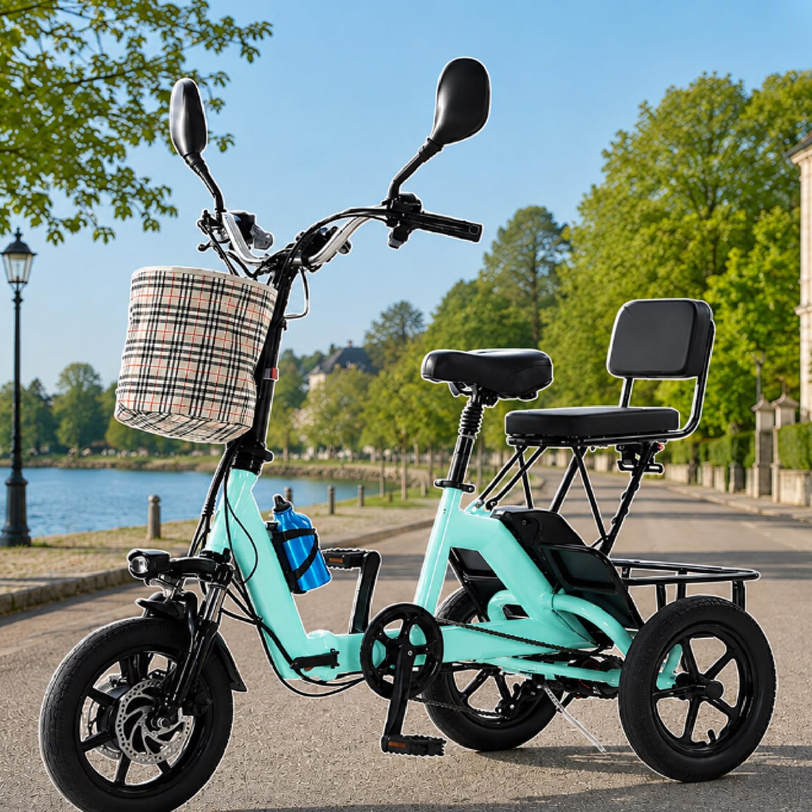 ErShangMao Foldable Electric Trike Bike For Adults,2026 Electric Tricycle Bike With 200kg Load Support, 20km/H,40km Range, Rear Basket & Seat, 3 Modes, 3-Wheel Trike For Daily Errands & Outdoor Green