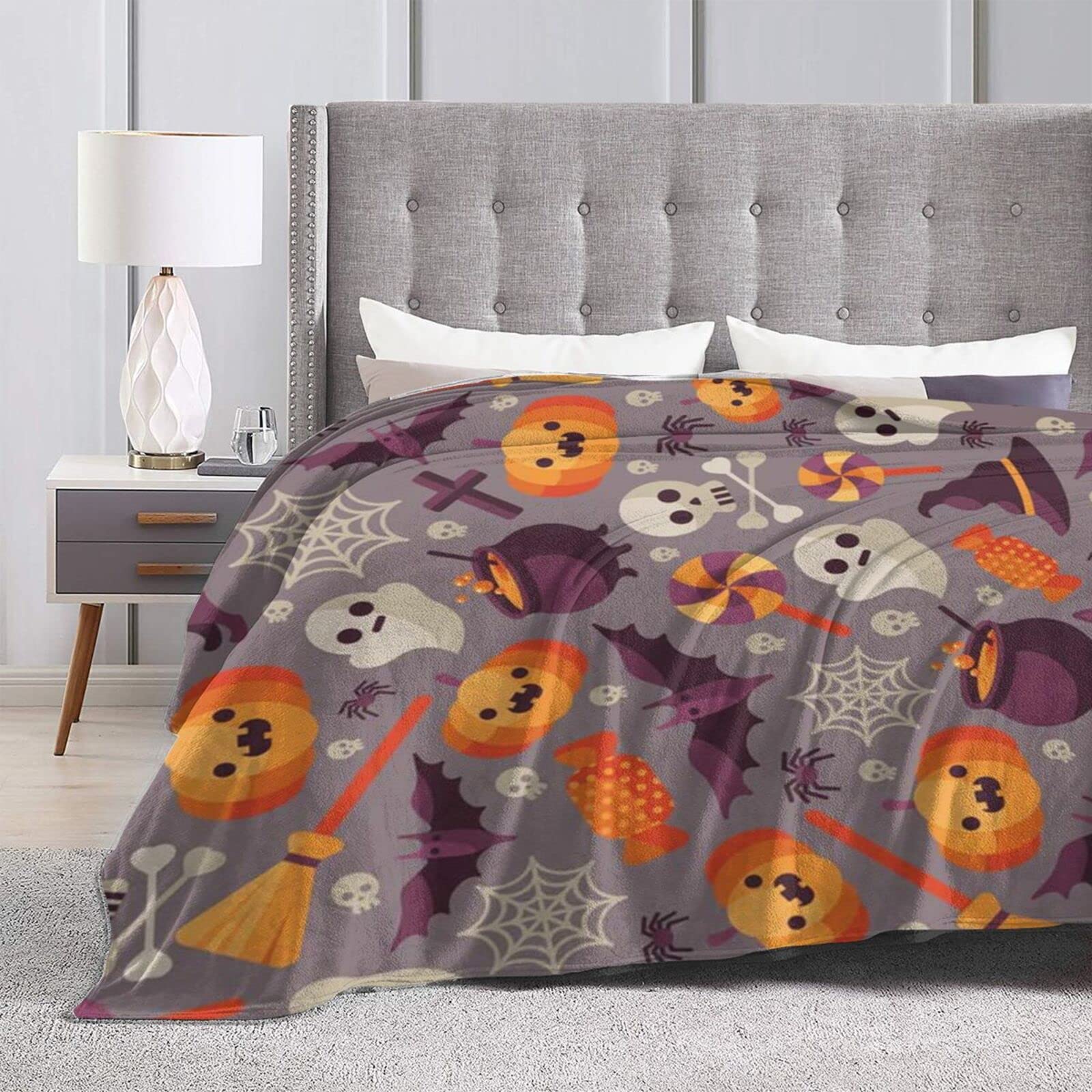 Coperta Di Halloween, Coperta Soffice In Flanella Con Teschio Di Zucca E Pipistrello Ragnatele Coperta Accogliente Per Divano Nero 150x200 Cm 89520053