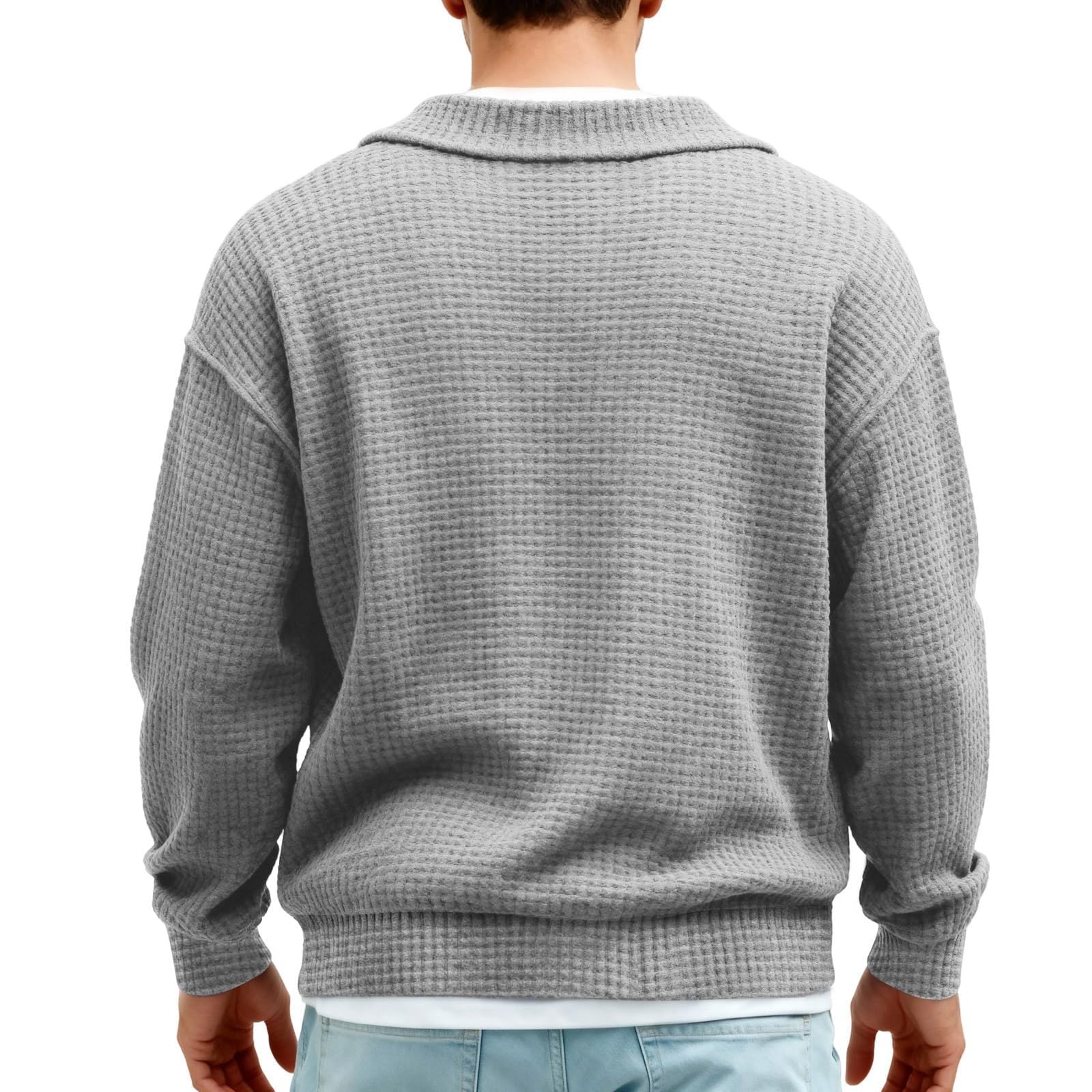 Jersey de punto gofre de gran tamaño para hombre, cuello en V, manga larga