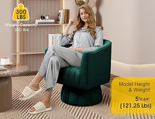 Miniatura 4 de Mid Century - Sillas giratorias de 360 grados para sofá, sillones redondos con tapizado ancho, silla de tela de terciopelo esponjoso para sala de