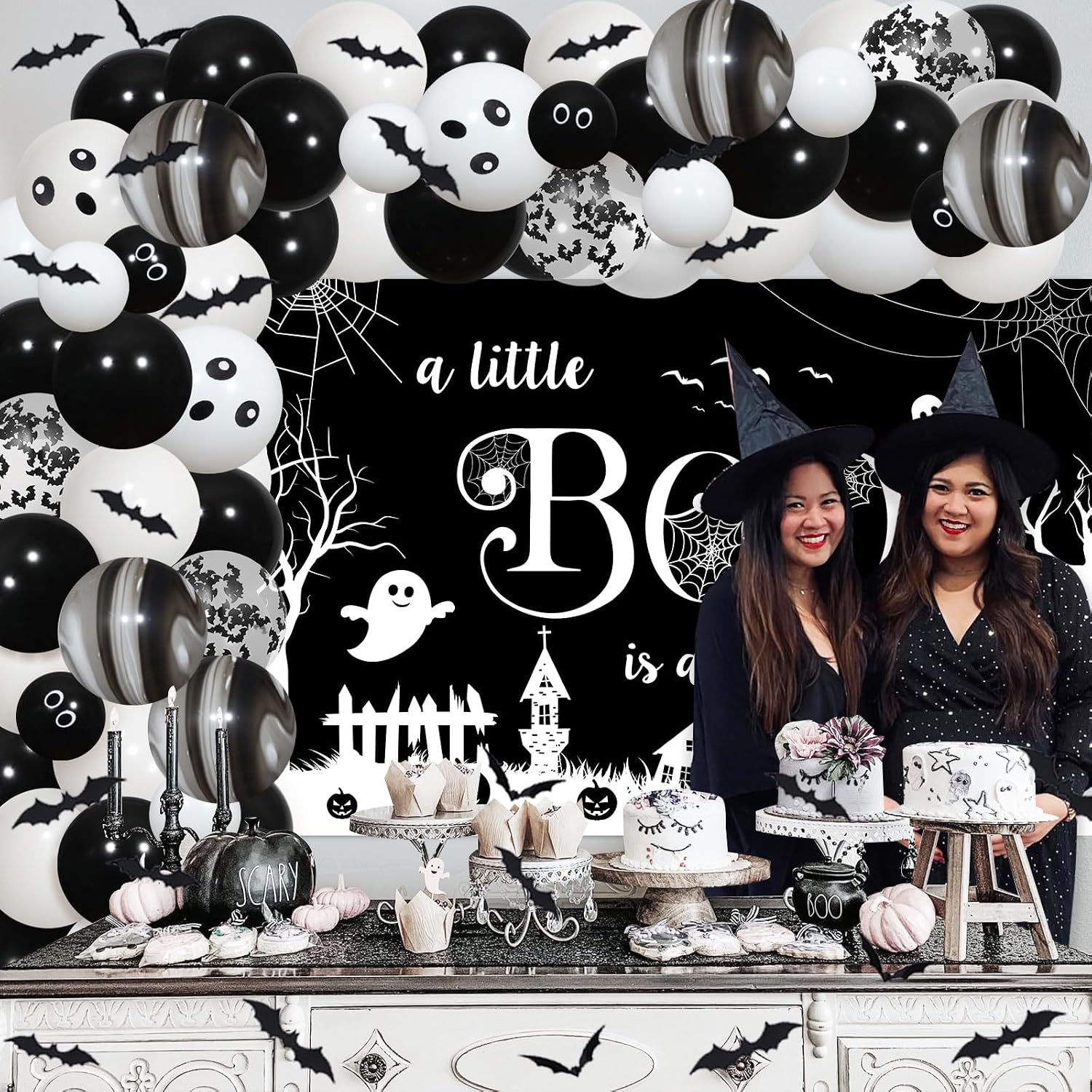 A Little Boo is Almost Due Baby Shower Decoration Black White Halloween Baby Shower Supplies A Little Boo is Almost Due Backdrop Ghost Balloon Garland for Little Boo Baby Shower Gender Reveal