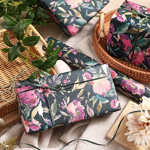 Miniatura 5 de RUSPEPA Rollo de papel de regalo de flores, 17 pulgadas x 16.4 pies, mini rollo, papel de regalo de flores de primavera vintage, papel de estraza