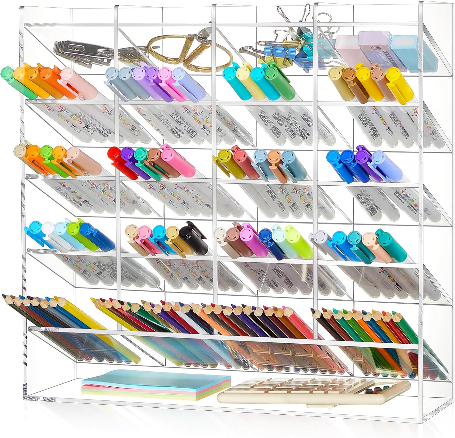 Acrylic Pen Organizer Storage Vertical Marker Organizer Acrylic Pen Display Holder for Office Desk Desktop Stationery Pencil Storage(Clear,13 x 4 x 12.4 Inch) 13 x 4 x 12.4 inch Clear