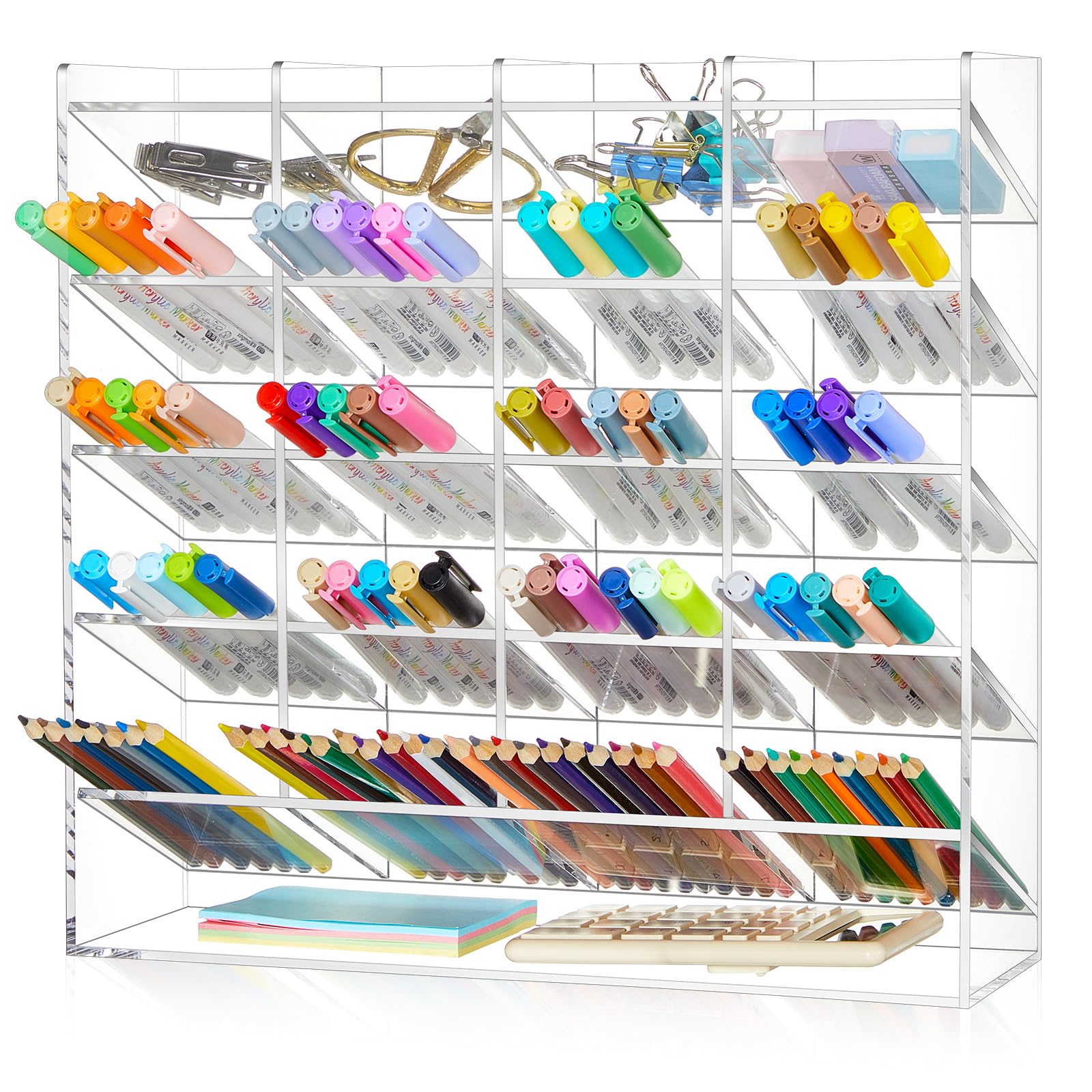 Pen Organizer Storage for 250 Markers Vertical Marker Organizer Acrylic Pen Display Holder for Office Desk Desktop Stationery Pencil Storage, Clear, 13 x 4 x 12.4 Inch