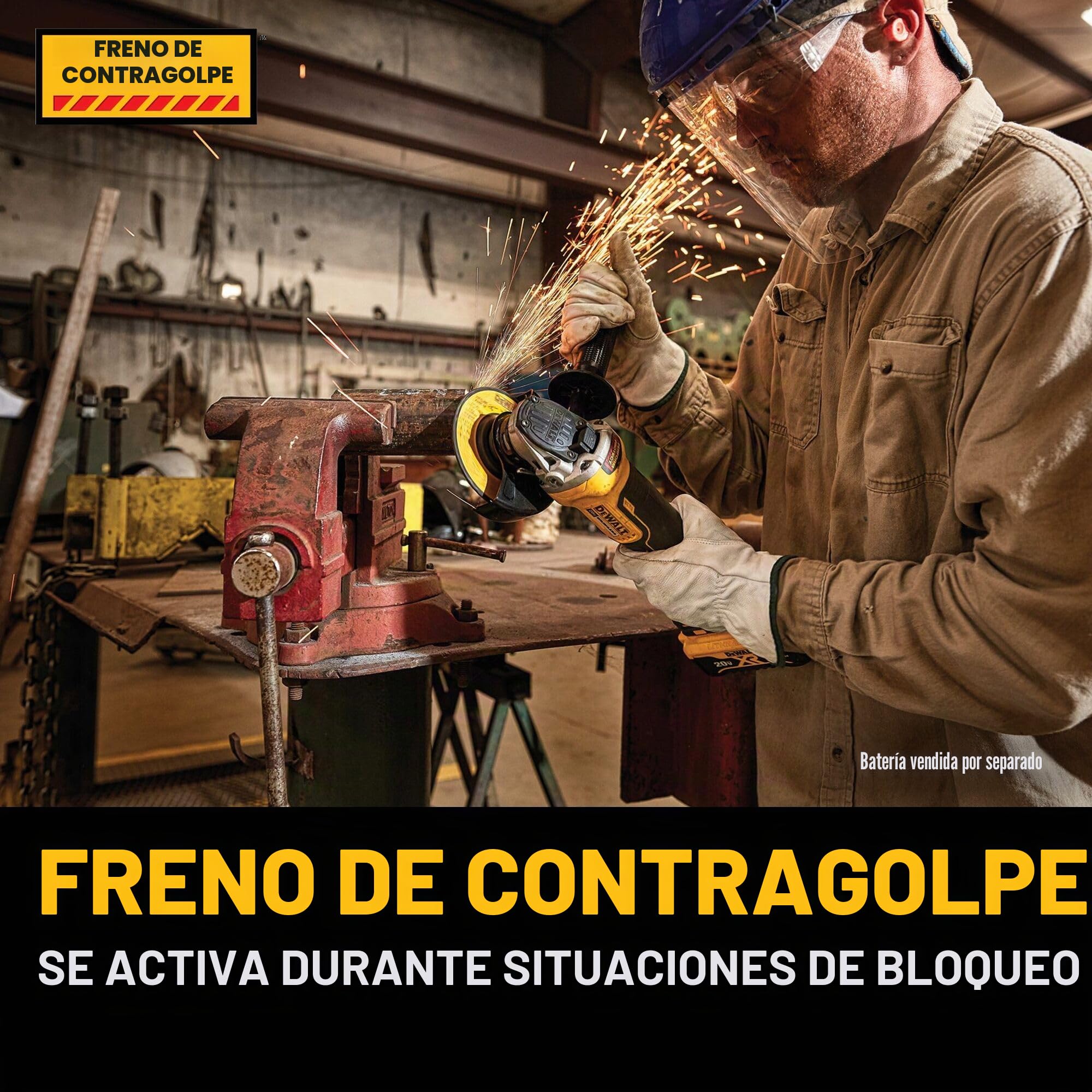 Dewalt - Amoladora DCG412B de un máximo de 20 V, con batería de iones de litio, 11,43 cm (solo se incluye la herramienta) | Interruptor de pala, freno de retroceso, solo herramienta