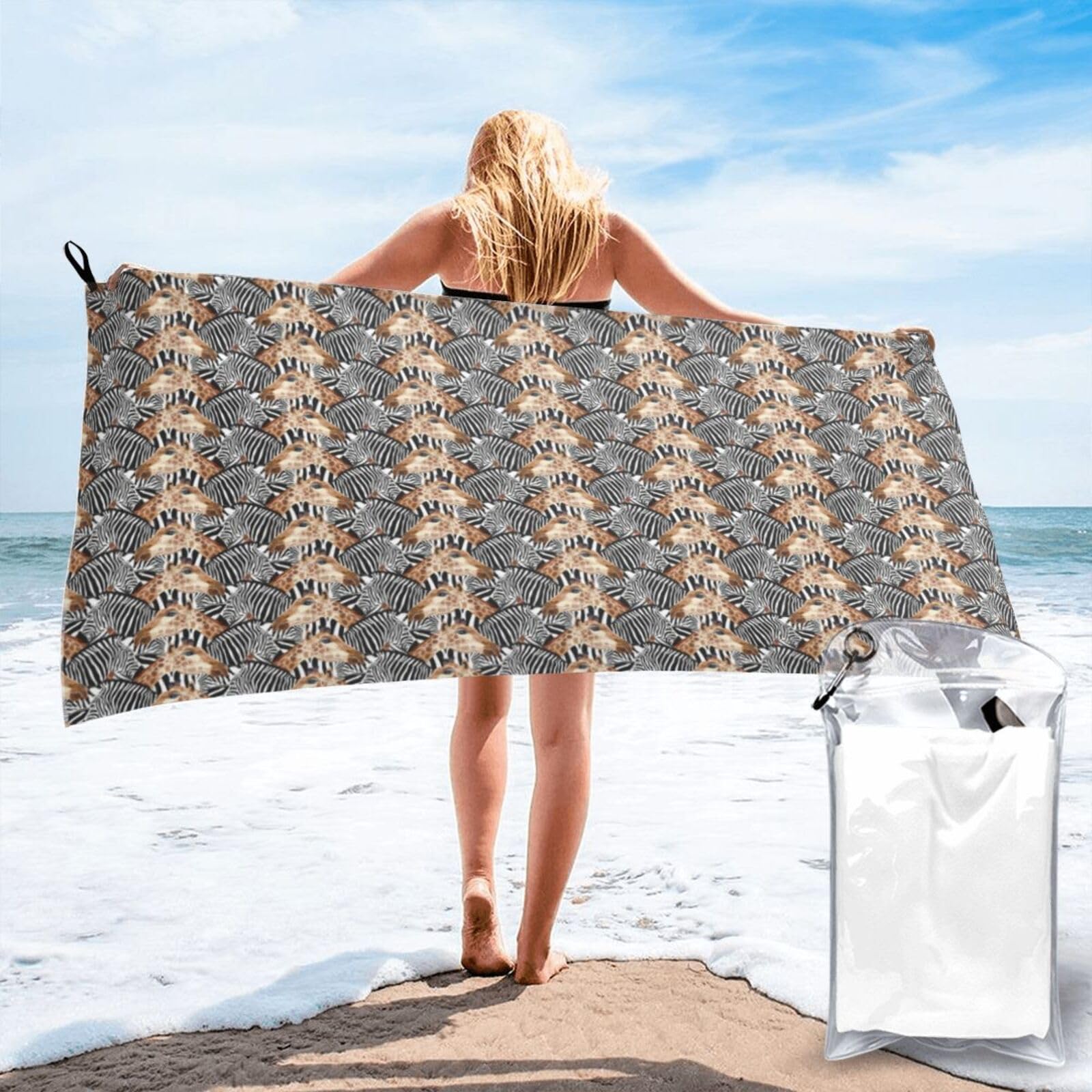 AYYQWE Zebra And Giraffe Print Lightweight Towel For Men Women Travel Beach Camping Hiking Yoga Swimming Sports