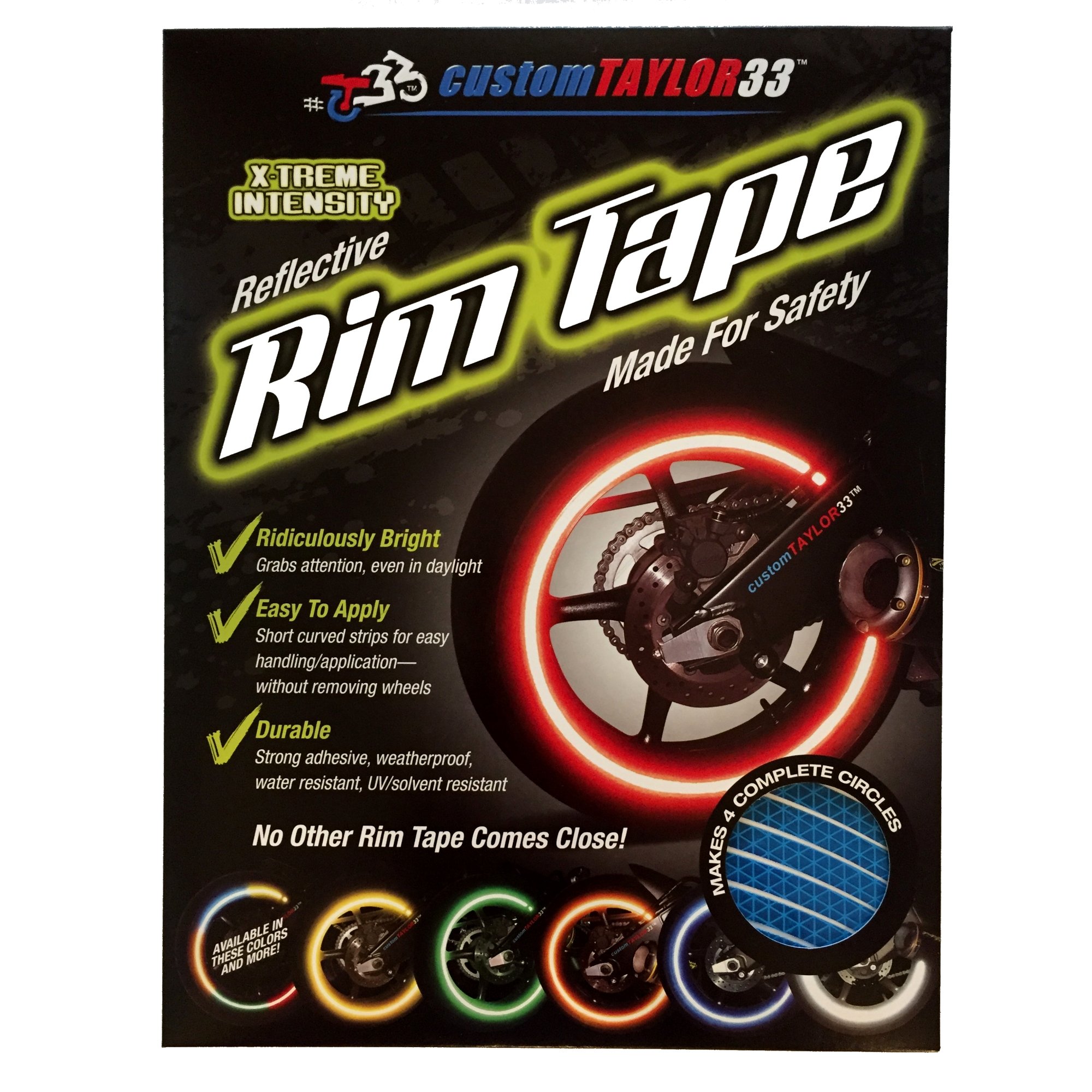 customTAYLOR33 Bandes de sécurité réfléchissantes haute intensité pour jantes de voiture (25,4 cm (taille des pneus, pour trottinettes électriques, etc.)