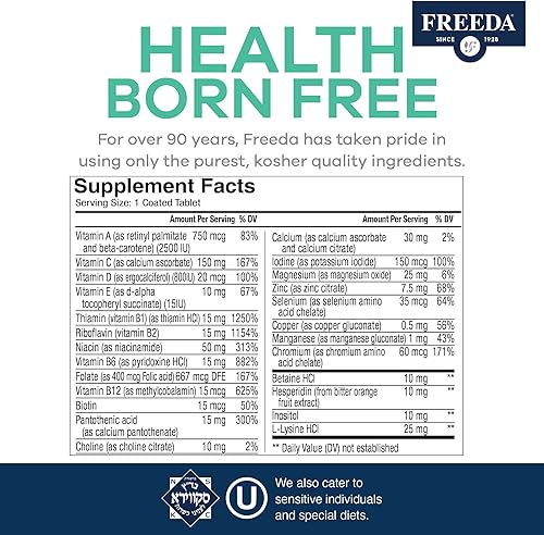 Miniatura 3 de Freeda Senior Multivitamin  Vitaminas Kosher para hombres y mujeres de 60 años o más  Una tableta diaria recubierta  Vitaminas multivitaminas para