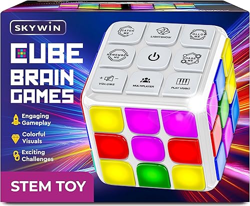 Skywin Puzzle Cube Game (blanco) - Cubo intermitente de mano juegos electrónicos de juguete STEM - Divertidos juegos de memoria y juegos cerebrales
