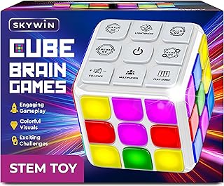 Skywin Puzzle Cube Game - Flashing Cube Handheld Electronic Games Stem Toy - Fun Memory Games & Brain Games for Adults and Kids (White)