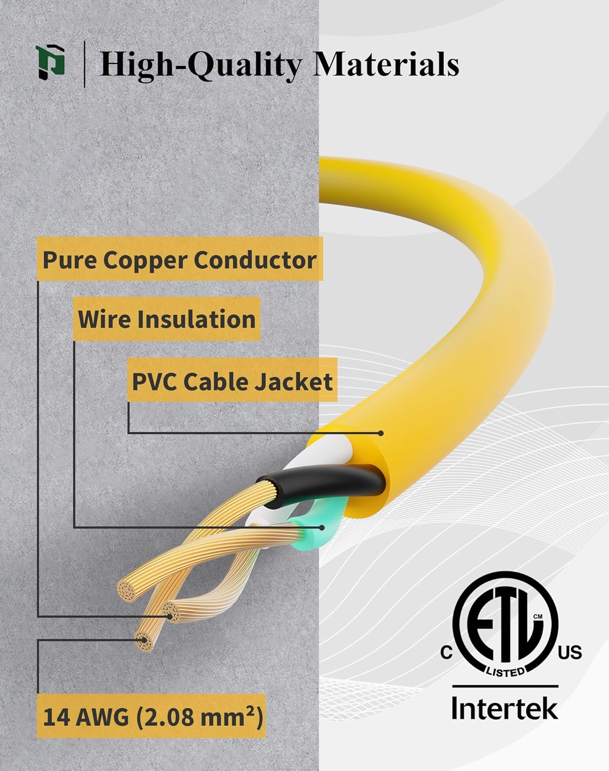 PLUGTUL 50FT Outdoor Extension Cord with Multiple Outlets, 14 Gauge, 3-Outlet, SJTW, 15A 14AWG 1875W SJTW, ETL Listed - Great for Garage, Garden and Home, Yellow