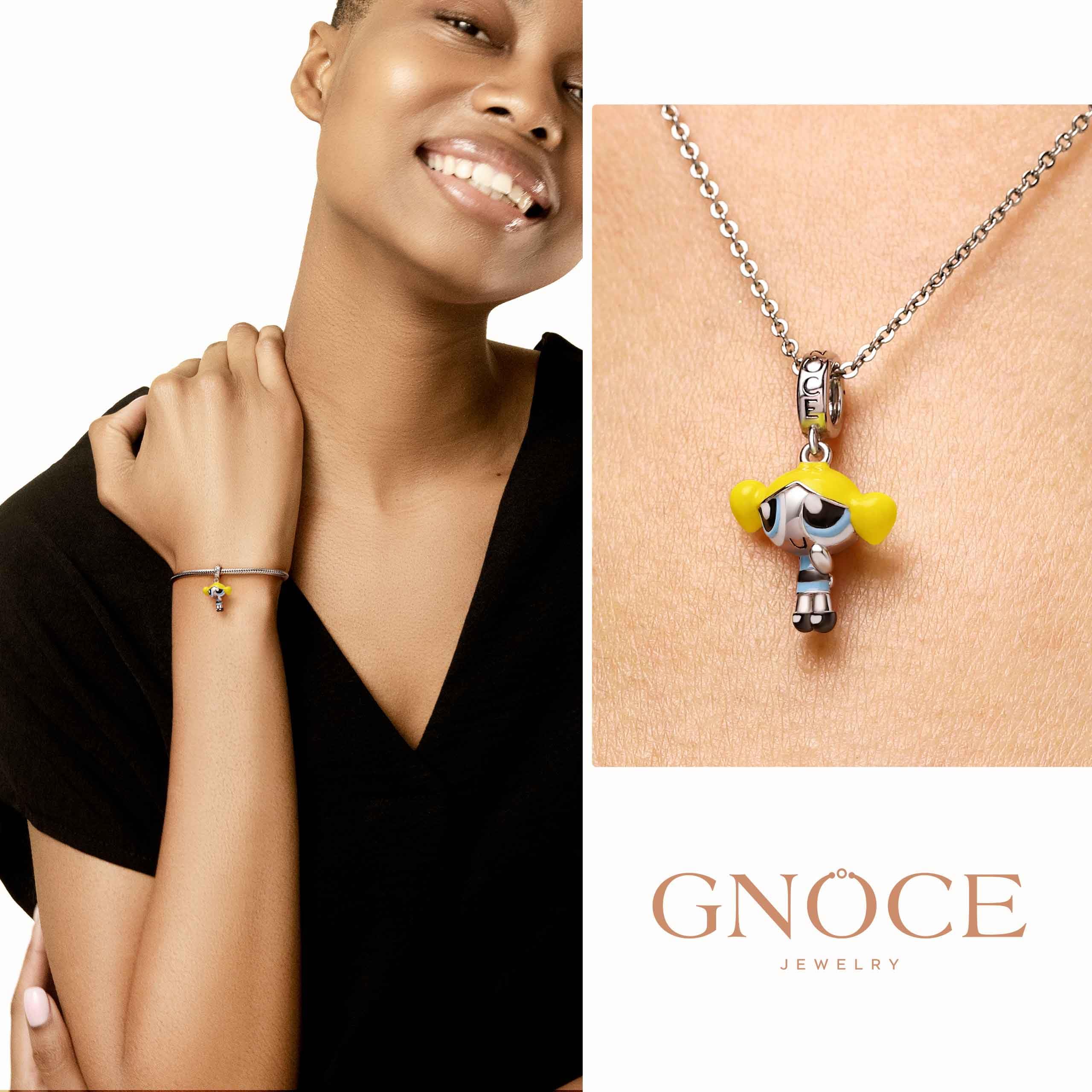 GNOCE Charm Anhänger Die Powerpuff Girls Buttercup Anhänger 925 Sterlingsilber Beads Charms für Frauen und Mädchen Schmuckgeschenk