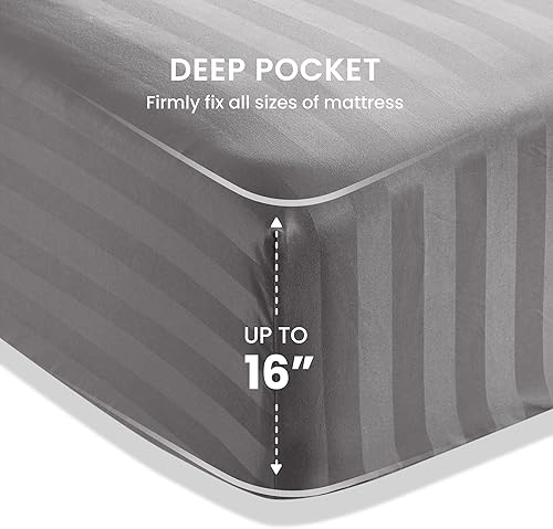 Miniatura 2 de SLEEP ZONE - Juego de sábanas refrescantes a rayas, tamaño King, 4 piezas, juego de sábanas encimeras y fundas de almohada súper suaves, de fácil