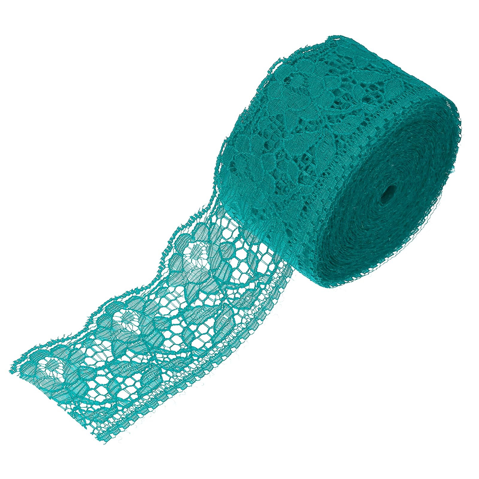 sourcing map 2.4 Inch Wide 10 Yard Elastic Lace Ribbon Floral Pattern Lake Green Stretch Lace Trim Embroidered Fabric for Sewing Making, and DIY Crafts, Gift Wrapping, Bouquets, Wedding Decor