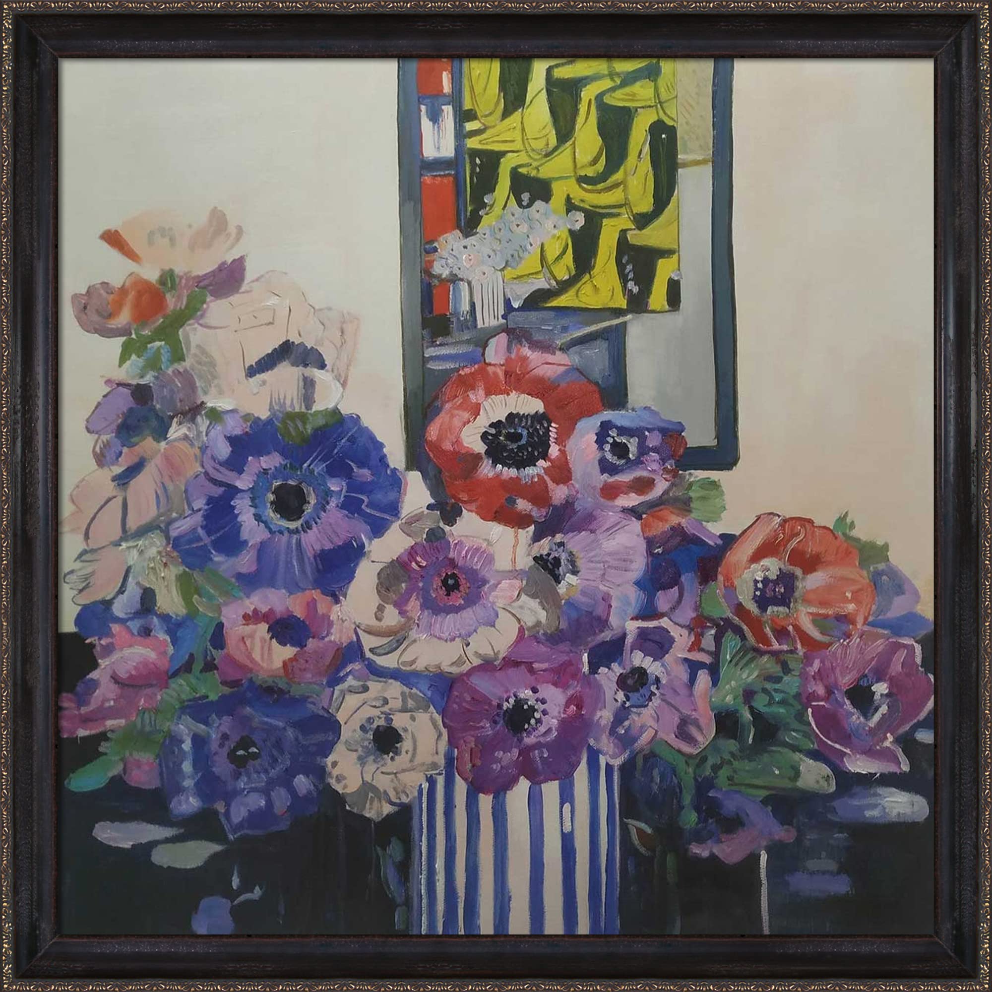 La Pastiche Still Life of Anemones with La Scala Frame, 27" x 27"