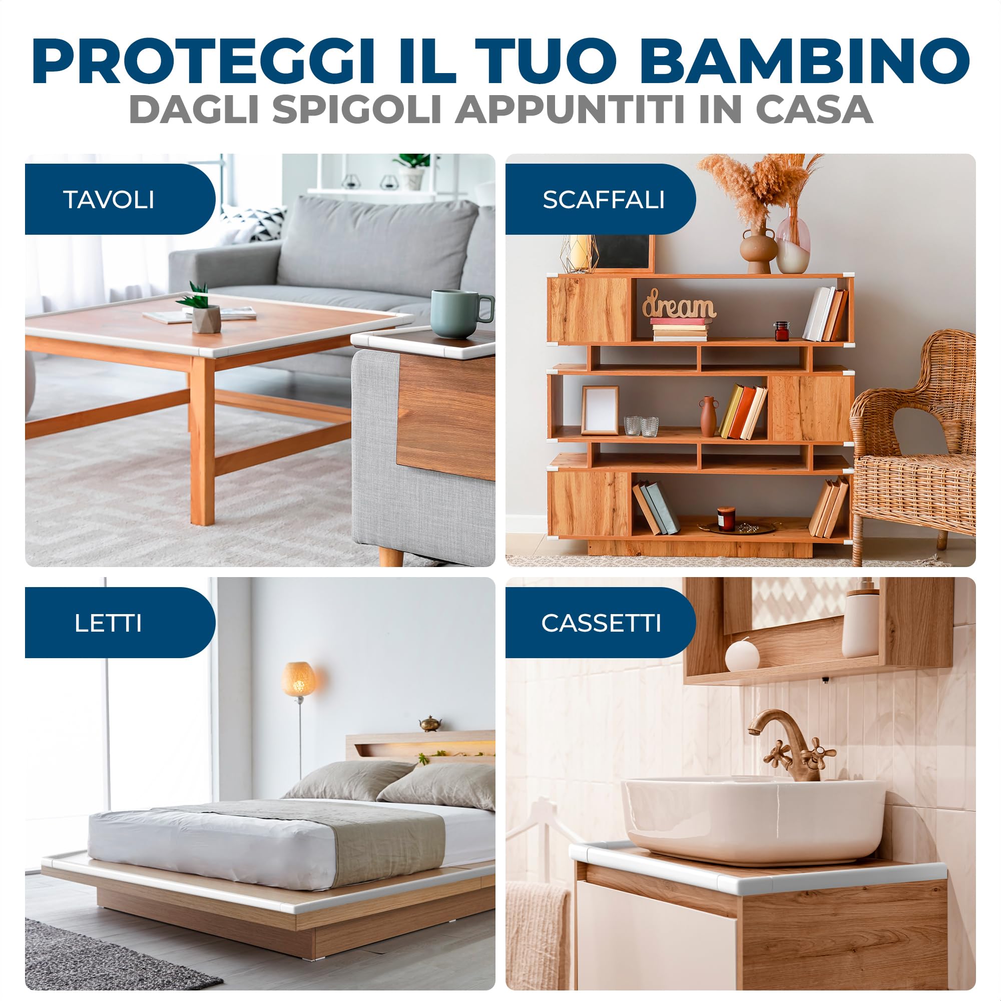 Hoffenbach Paraspigoli per Bambini 6,2 m, 12 Angolari, Paracolpi Lettino Neonato e Mobili, Gomma Bianco