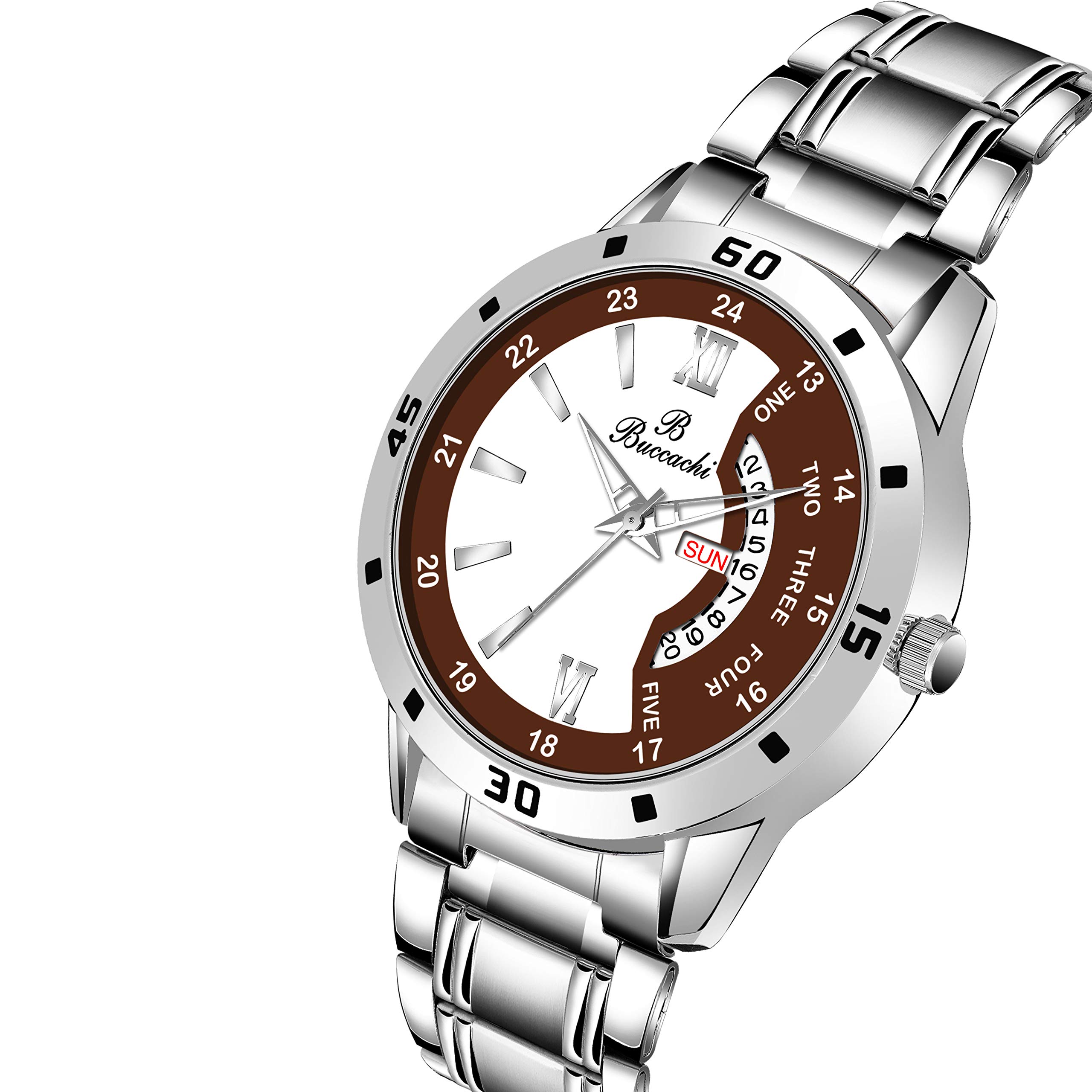 Buy Buccachi Analogue White Brown Round Dial Day Date