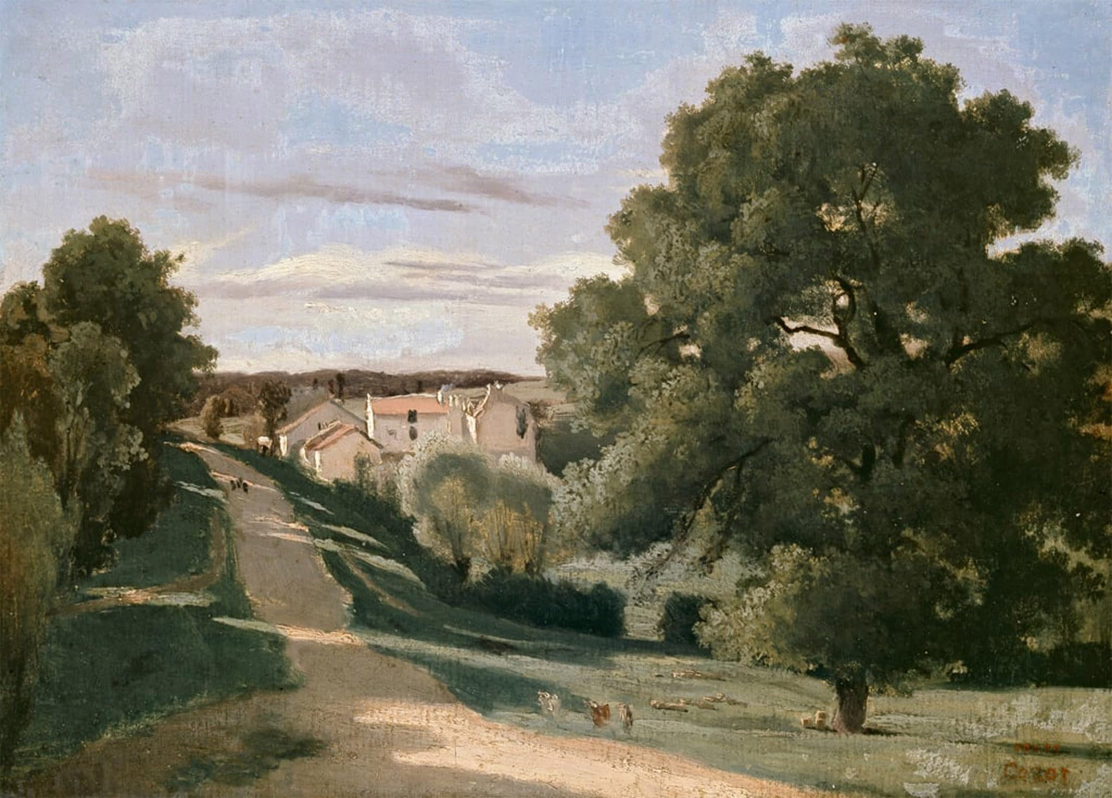 POSTERIIk Vintage Art Print Images Pictures Print Landscape: Le Petit Charville near Ville d'Array by Jean Baptiste Camille Corot Modern Colour Posters for Office Home Decor 60x90cm