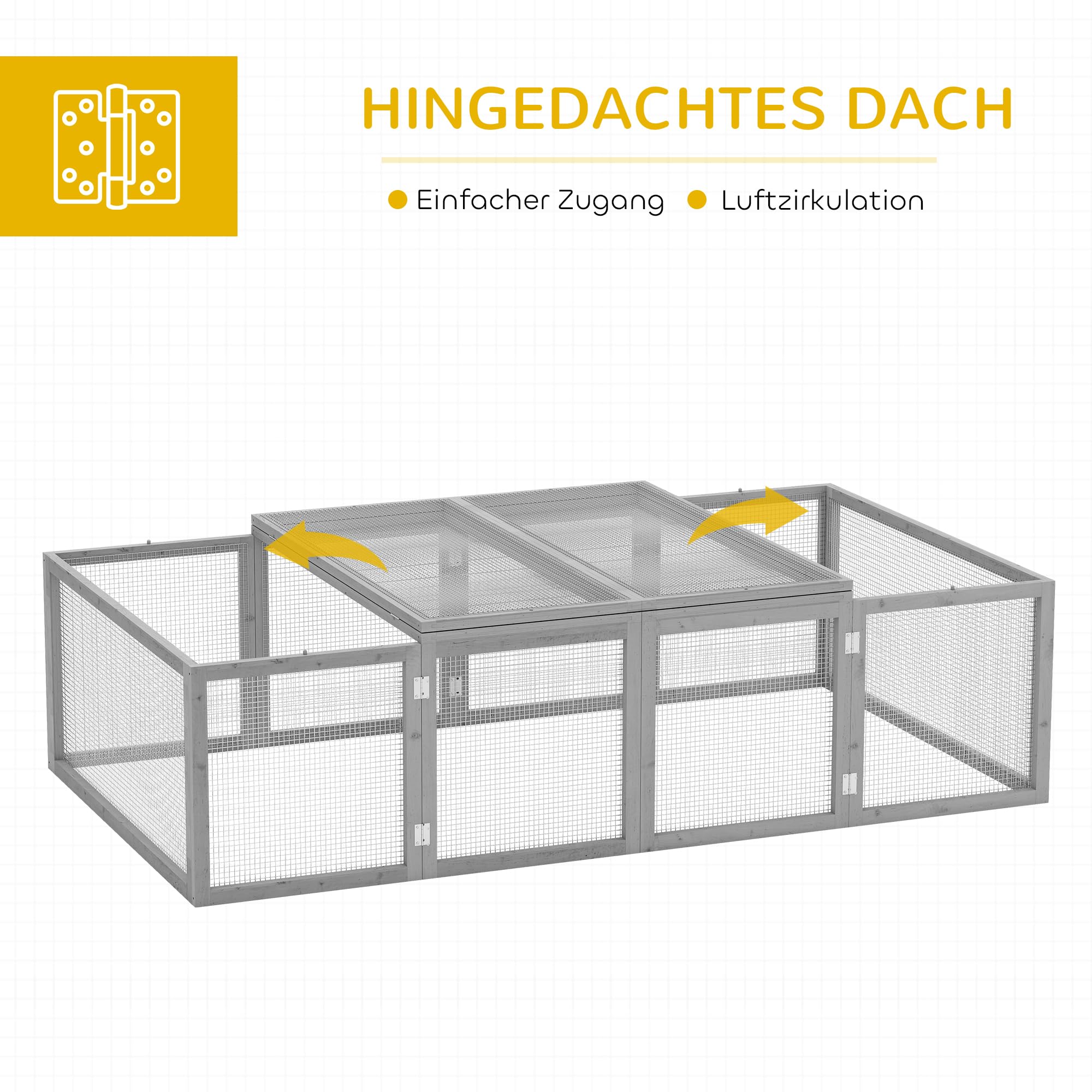 PawHut Hasenstall Kaninchenstall aus Holz Winterfest Kaninchenkäfig mit aufklappbar Dach 181x100x48 cm Kleintierstall Hasenkäfig für Kleintiere Kaninchen Meerschweinchen Indoor Outdoor Grau