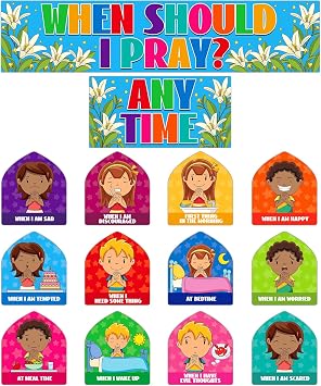 FaCraft When Should I Pray Sunday School Decorations for Classroom Religious Prayer Cutouts Posters Prayer Board Supplies Back to School Christian Bulletin Board Sets for Bible Church Wall Decor