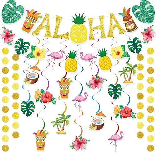 Pancarta hawaiana preencordada para fiesta, decoración grande de flamenco tiki tropical para fiesta de cumpleaños Luau para fiesta de cumpleaños,