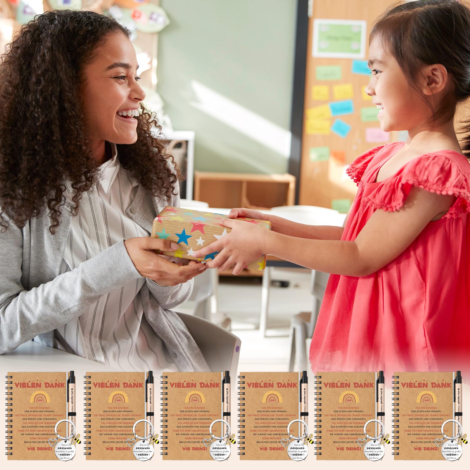 Sinmoe 6 Set Regalo Insegnanti Educatori Quaderno Penna Portachiavi Asilo Nido Scuola Materna Elementare