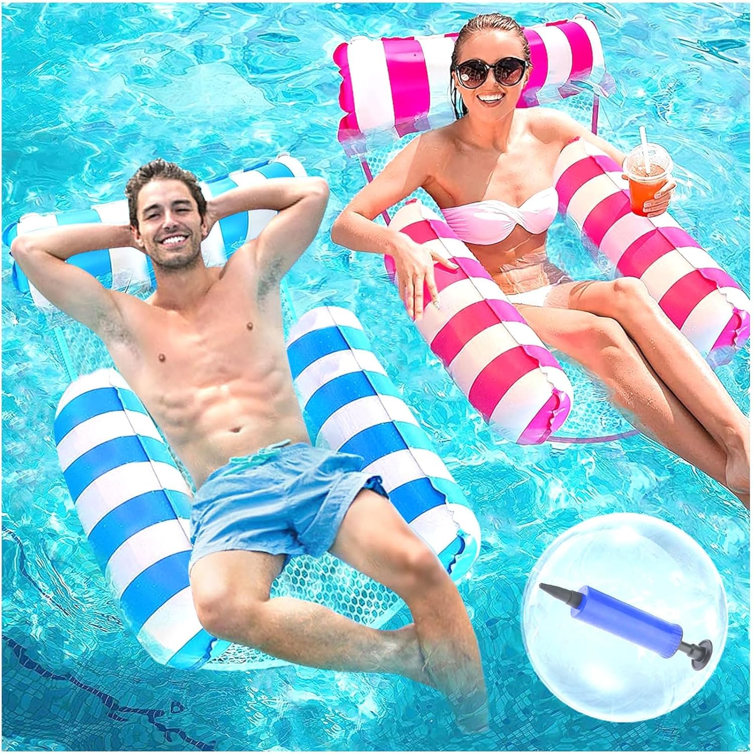 CHANCCI 2 Pack Inflatable Pool Floats Hammock,4 IN 1 Pool Inflatables for Adults,Swimming Pool Floating Hammock,Pool Toys Water Hammocks for Pool Lake Beach,Pool