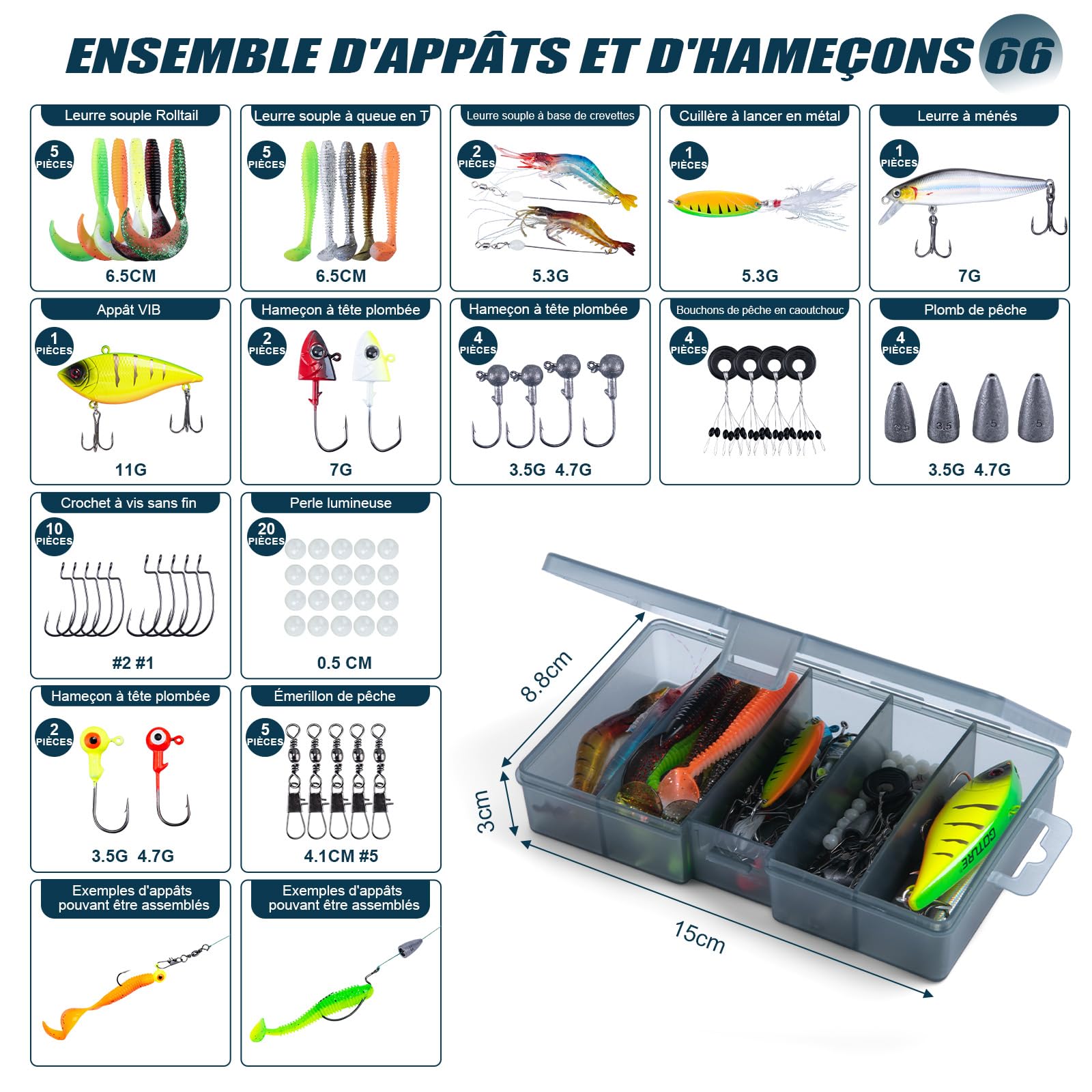 Goture Ensemble de pêche avec Canne à pêche télescopique (Carbone 24T), 1,8 m/2,1 m/2,4 m/2,7 m | Ensemble Complet de d'outils de pêche et d'appâts avec Moulinet de pêche 5,2:1, Ligne 150 m/14 kg