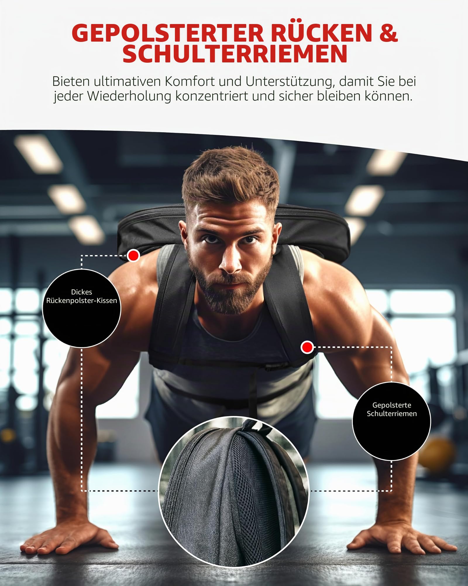 THEFITGUY Gewichteter Rucksack für Hantelscheiben im Fitnessstudio, für Liegestütze, Wadenheben, Kniebeugen, Tragen auf Rücken oder Vorderseite, passend für bis zu 44,5 cm Durchmesser, 6,3 cm dicke