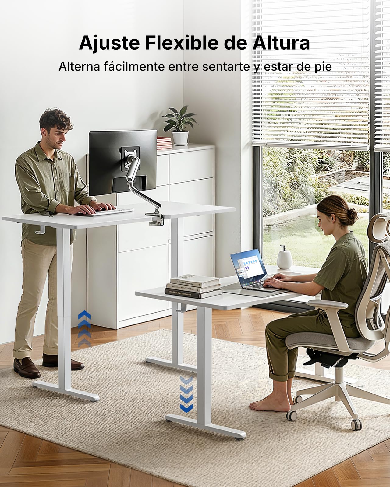 HUANUO Escritorio de Altura Regulable 120 x 80 cm con Puerto de Carga USB-C y USB-A, Altura Ajustable de 72 – 118 cm, 4 ajustes preestablecidos de Memoria, gestión de Cables y Ganchos