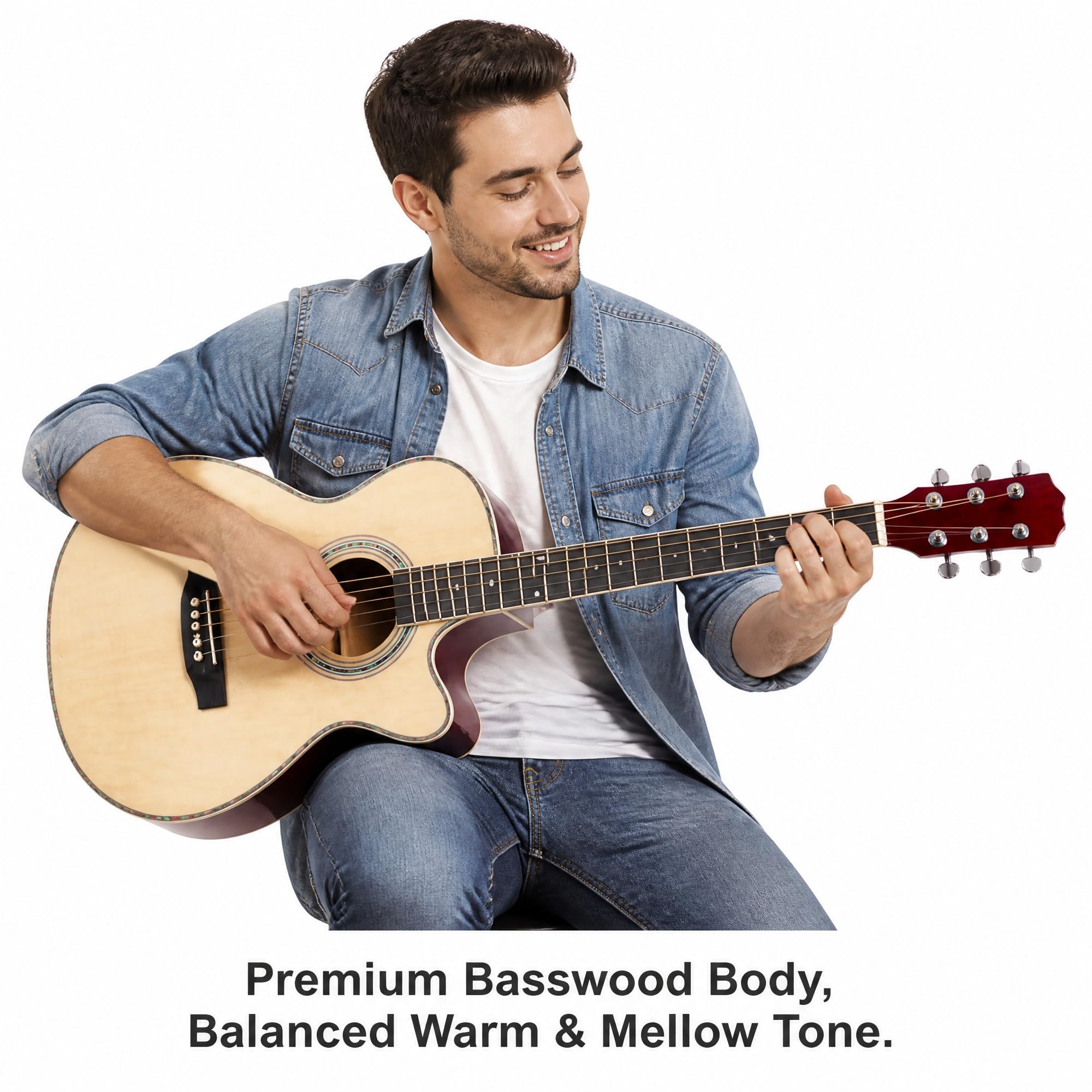 Akustische Folk-Gitarre aus Lindenholz, 40-Zoll-Einsteiger-Jita, Musikinstrument in glänzender Holzfarbe(Sunset color)