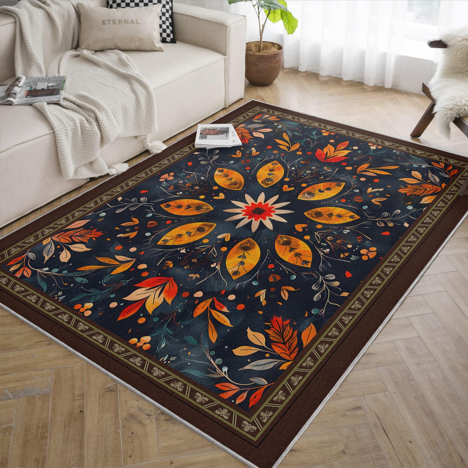 Tapis Floral bohème Lavable Chambre Salon 60x120