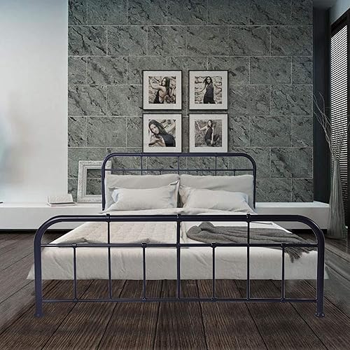 Miniatura 6 de Vilobos Marco de cama de metal moderno de 12 pulgadas con rieles laterales, no necesita somier, tamaño matrimonial