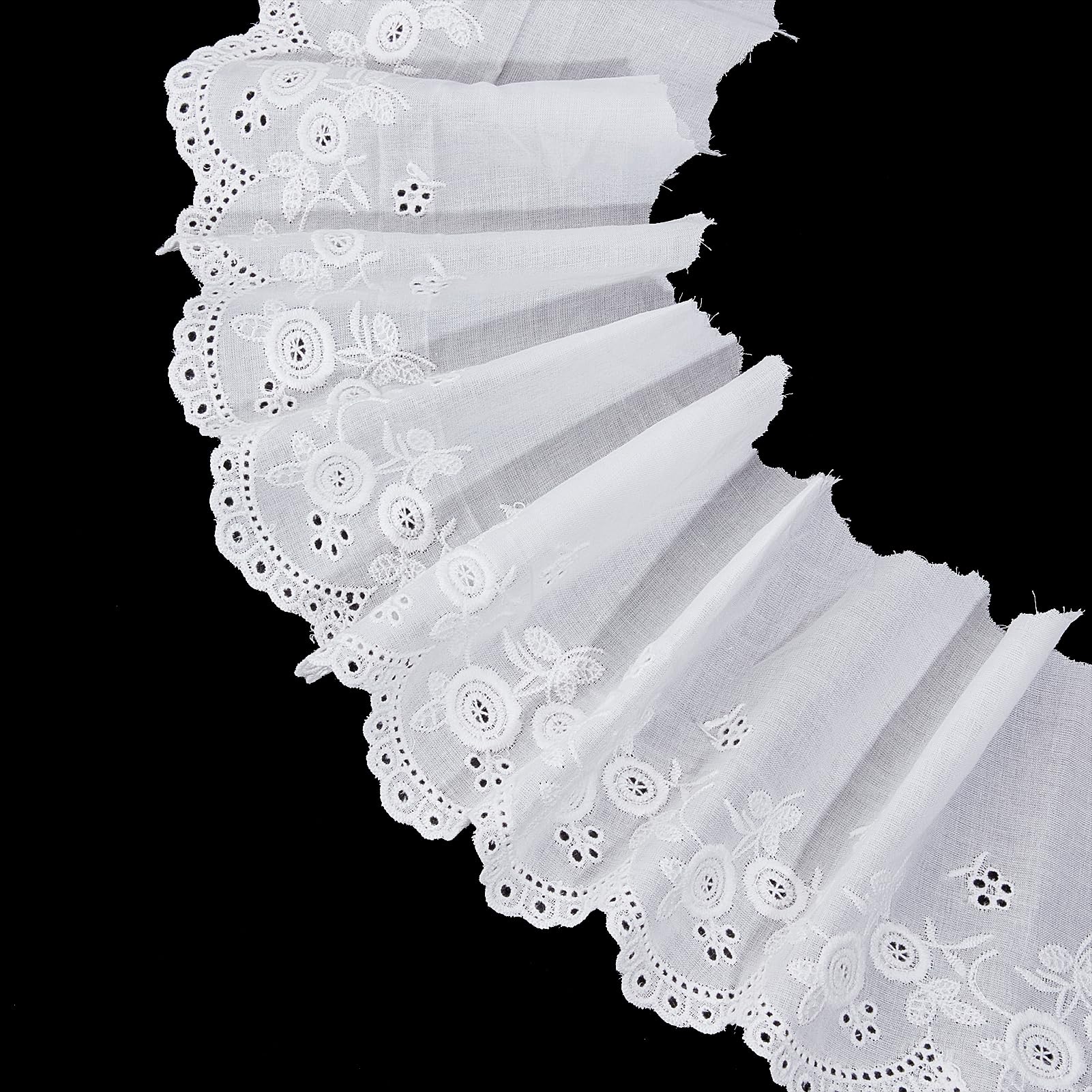 letsinstyle 5 Yards White Cotton Eyelet Lace Trim, 4.7 Inch Wide Vintage Embroidery Ruffle Ribbon, Wavy Edge Flower Embroidered Laces for Sewing Dresses Bag Pets Clothes Apron — image 1