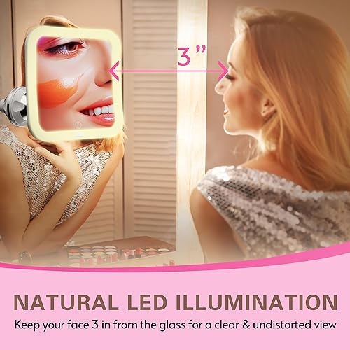 Miniatura 5 de Espejo de maquillaje iluminado de 10 aumentos mejorados con luces LED blancas naturales, espejos de maquillaje portátiles inalámbricos giratorios de