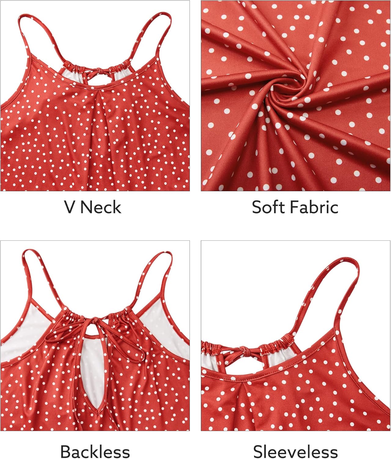 ULTRANICE Women's Summer Casual Beach Dresses V Neck Spaghetti Straps Polka Dot Backless Swing Mini Sun Dress(Floral I,XL) - Image 5