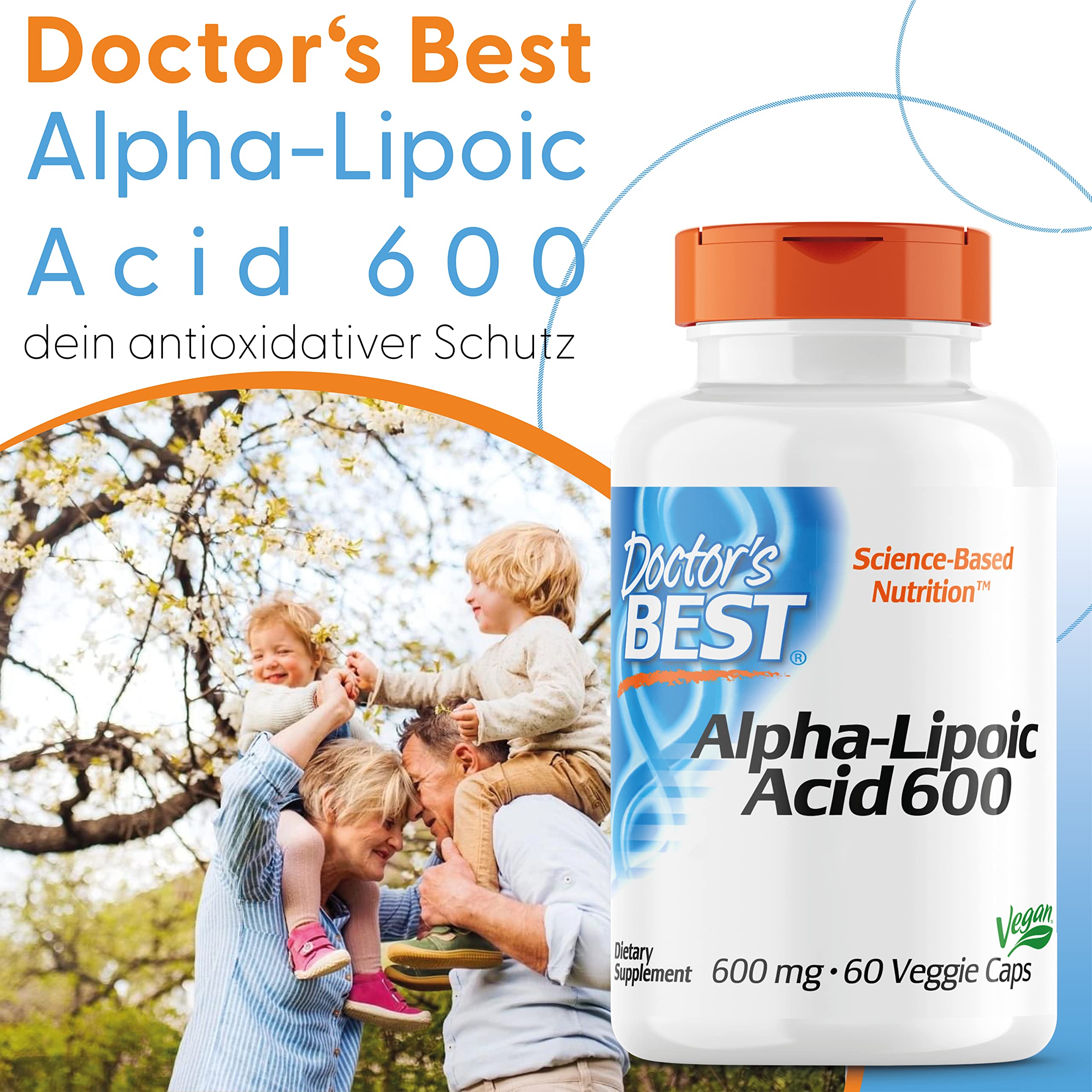 Doctor's Best, Alpha-Lipoic Acid (Alpha Liponsäure), 600 mg Depot, 2-Tages-Dosis, 60 vegane Kapseln, Hochdosiert, Laborgeprüft, Ohne Gentechnik, Glutenfrei